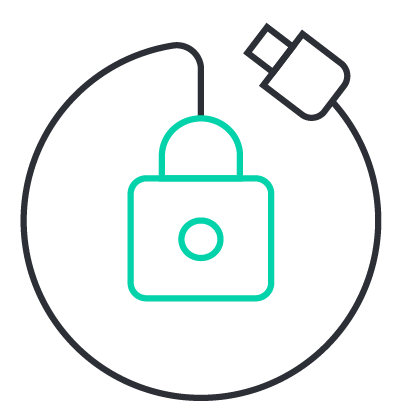Icône d'un cadenas sur un globe avec un satellite en orbite.