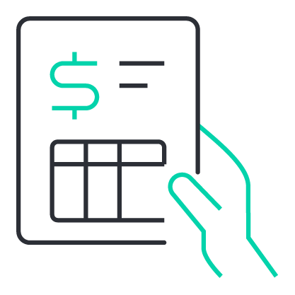 Icône d'une main tenant une calculatrice avec une icône de signe de dollar sirix.