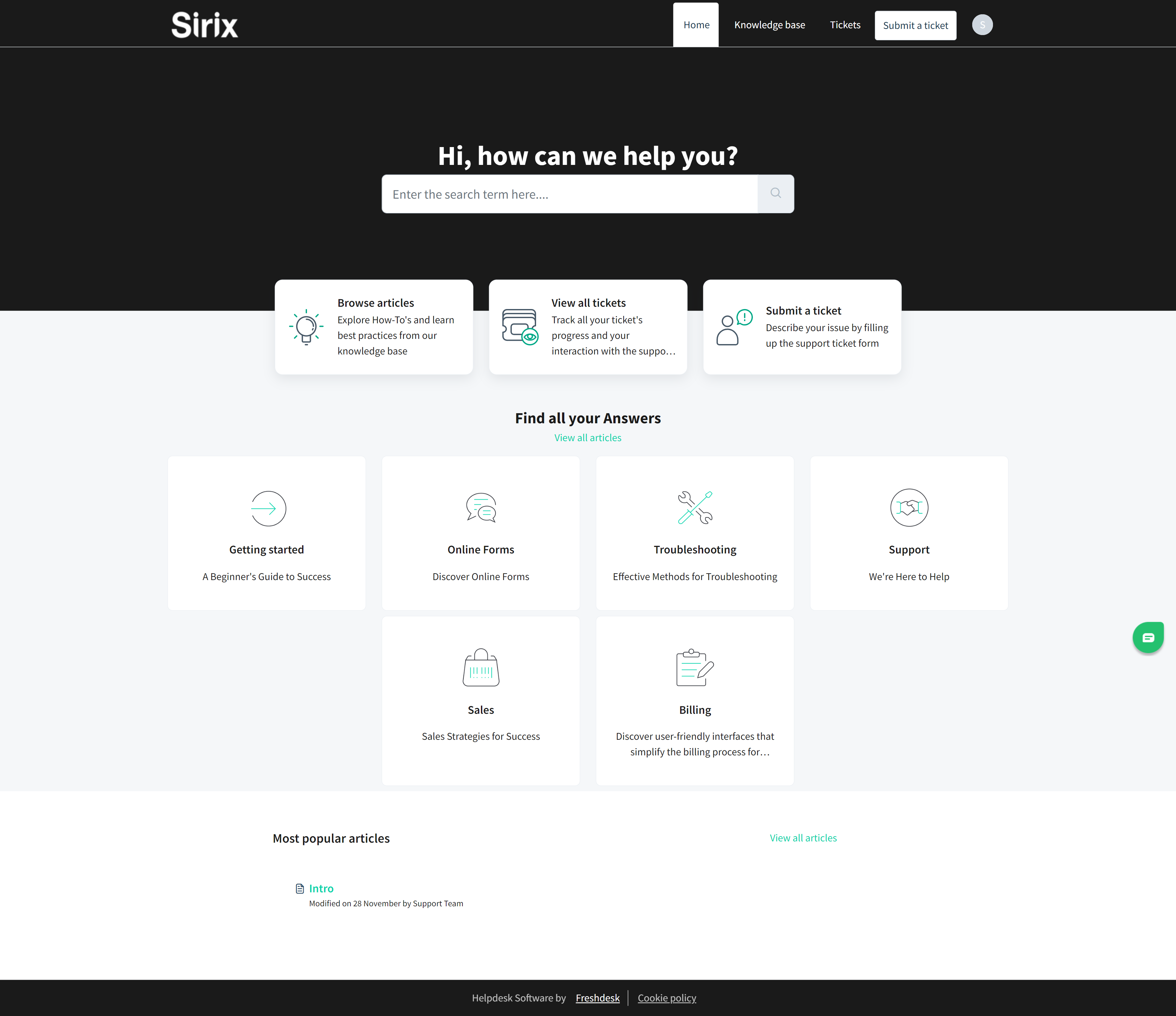 sirix monitoirng freshdesck customer portal