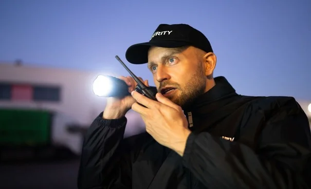 security guard overlook at auto dealerships site.