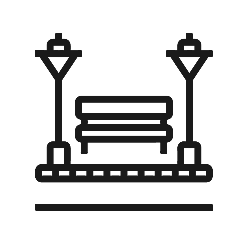 Icône d'un banc public entre deux lampadaires icône sirix.