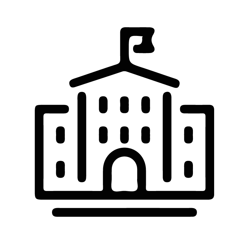 Icône d'un bâtiment classique surmonté d'un drapeau icône sirix.