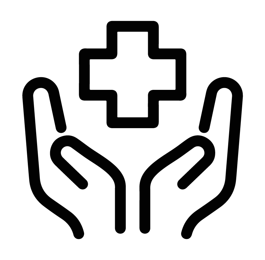 Icône de mains tenant une croix médicale.