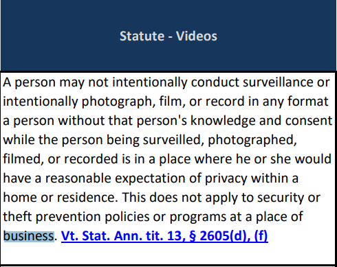 Legal statute text concerning unauthorized surveillance and recording in private places.
