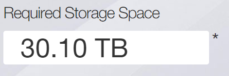 Capture d'écran d'un espace de stockage requis de 30,10 To.
