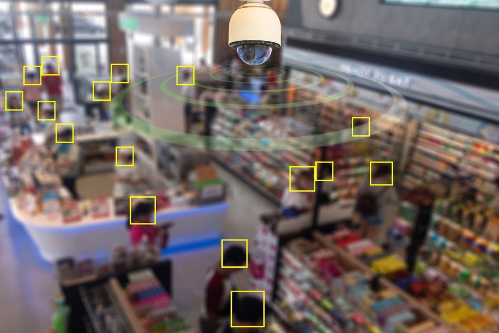 CCTV camera with motion detection zones in a retail store for remote video monitoring.