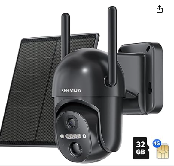 Kit de caméra de sécurité à énergie solaire comprenant des antennes et une carte de stockage.