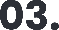 Icône noire "03." en caractères gras.