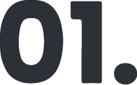 Icône noire "01." en caractères gras.