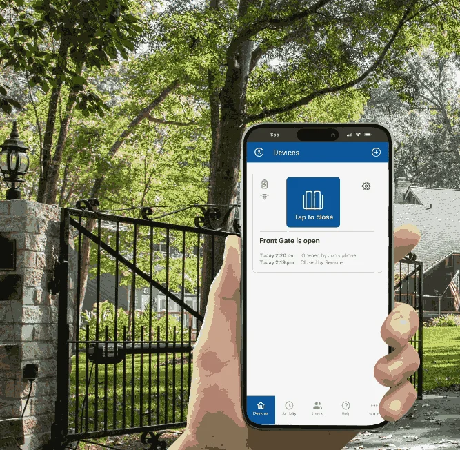 Smartphone app used to control a smart gate security system remotely.