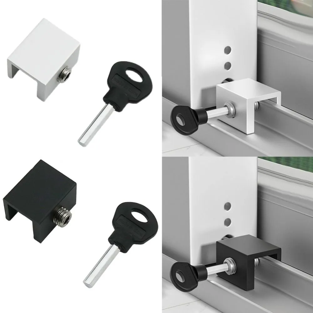 Key-operated window locks in black and white for enhanced security on sliding windows.