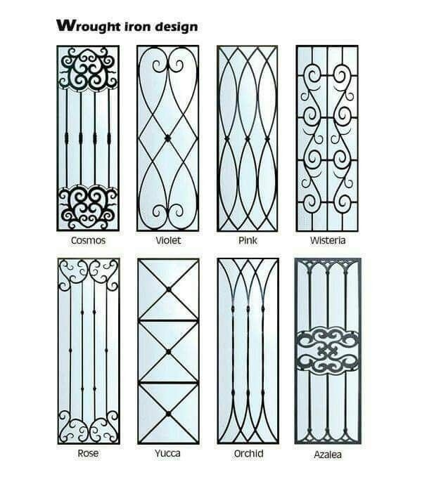 Various wrought iron window bar designs for added security.