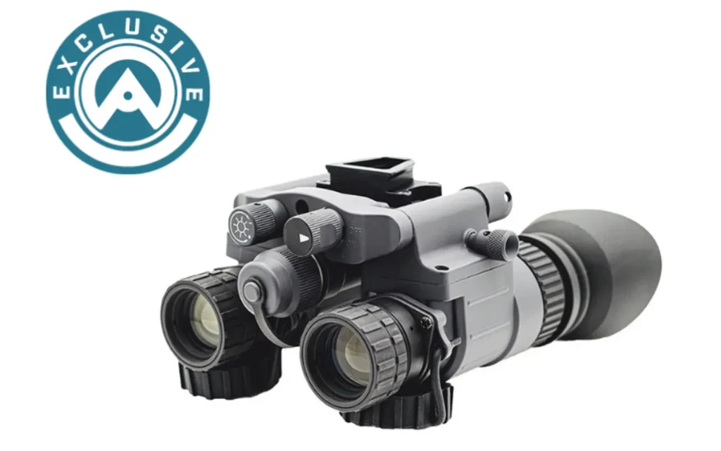 Advanced binocular night vision device with multiple adjustment knobs.