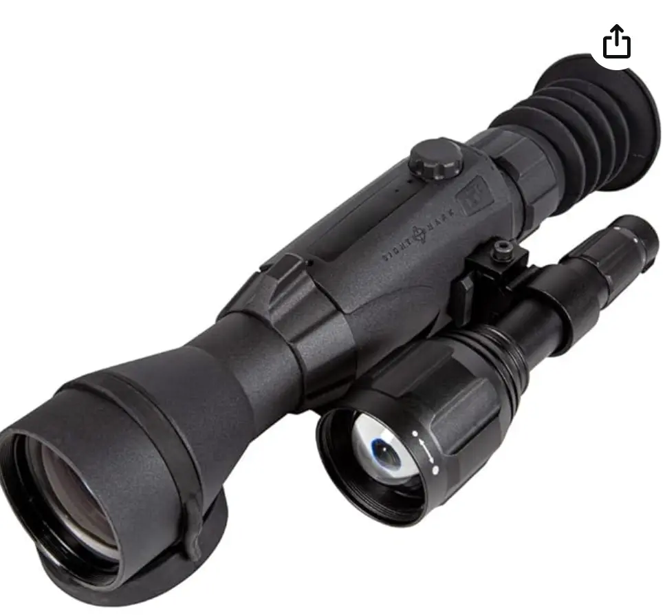 High-powered night vision scope with an infrared illuminator for enhanced visibility.