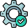 Icône d'engrenage avec une coche représentant l'automatisation du système et la validation des dispositifs de sécurité.