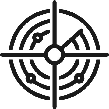 Icône radar pixélisée avec cercles concentriques