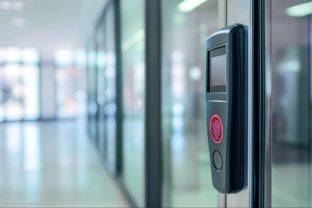 Fingerprint scanner for biometric security in a physical access control system.