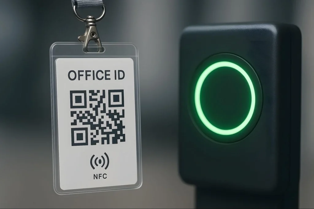 Office ID with NFC and QR code for secure access control.
