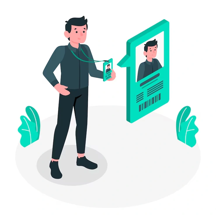 Person using ID badge for physical access control system authentication.