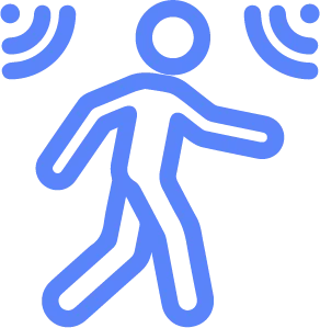 Figure bleue avec des ondes de mouvement pour la détection de mouvement d'Aktivesense.