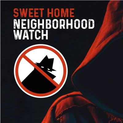 Neighborhood watch graphic warning against suspicious activity for home safety
