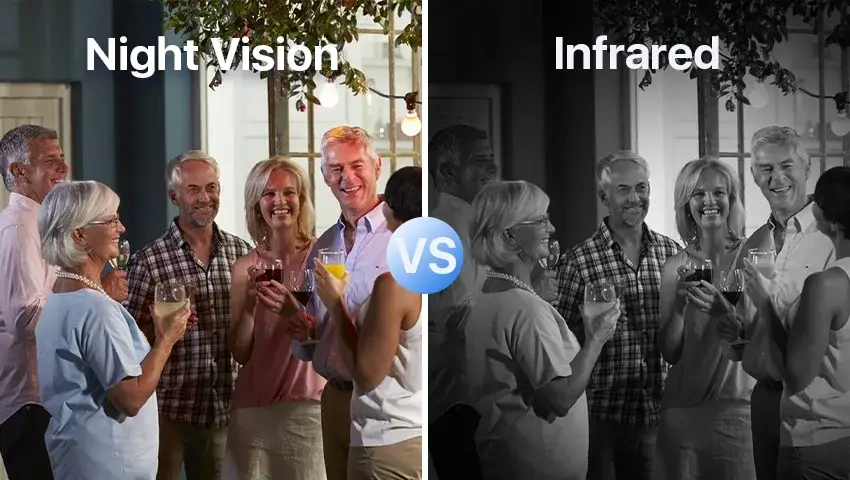 Night Vision vs. Infrared technology in bullet cameras for improved visibility in low light.
