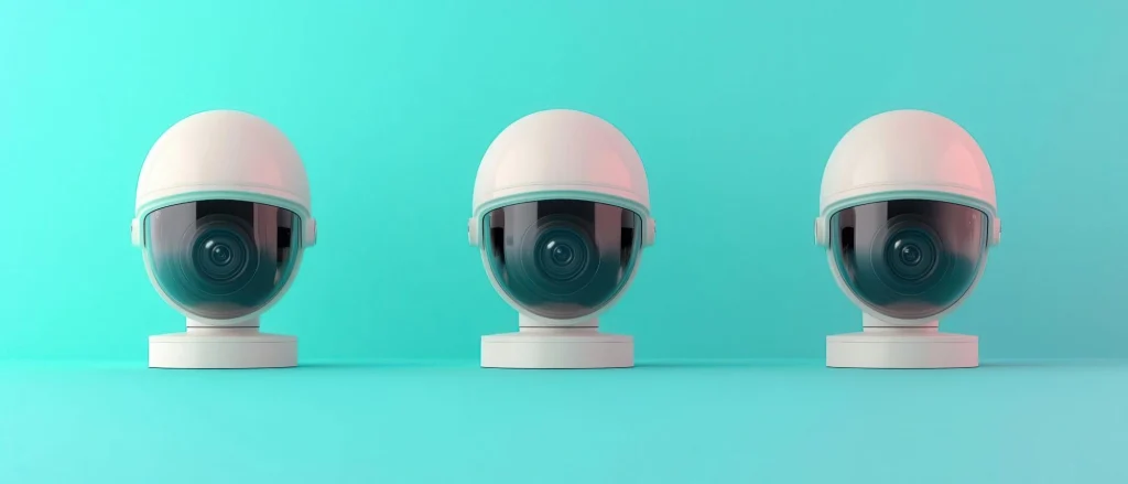 Three dome security cameras displayed in a row highlighting modern design and wide-angle coverage