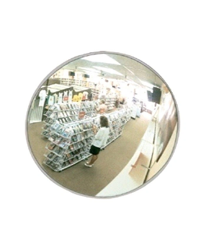 Convex security mirror in retail store providing wide-angle surveillance to deter shoplifting