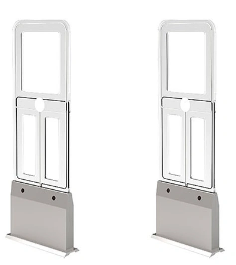 Electronic article surveillance EAS gates at retail store exit to detect unpaid items and prevent theft