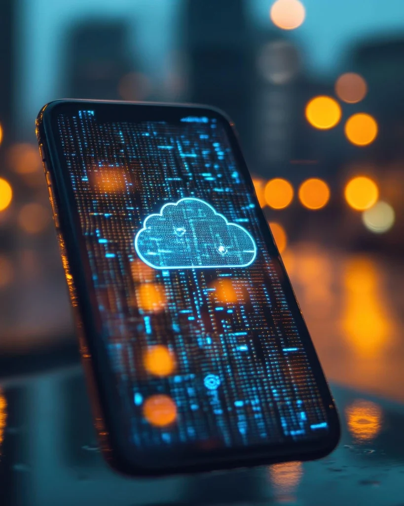 Smartphone displaying cloud-based security data representing keyless access control.