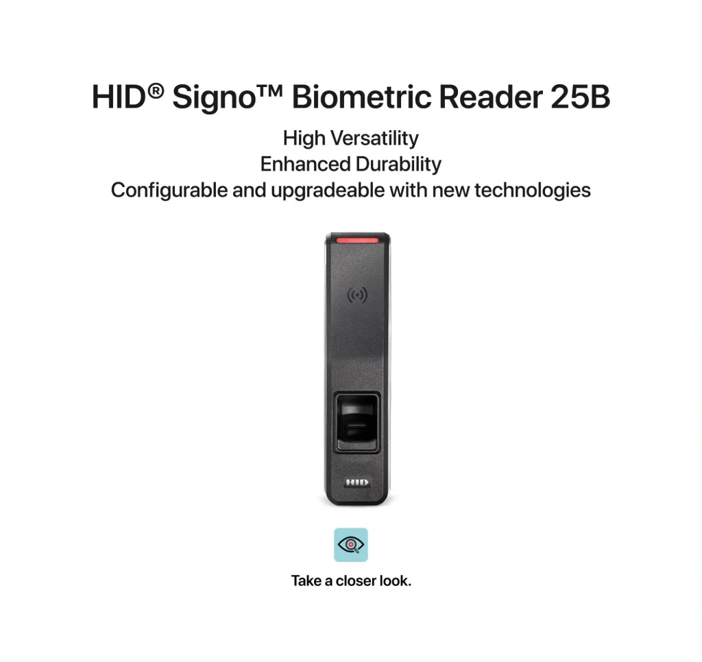 HID® biometric reader showcasing high versatility and durability for access control.