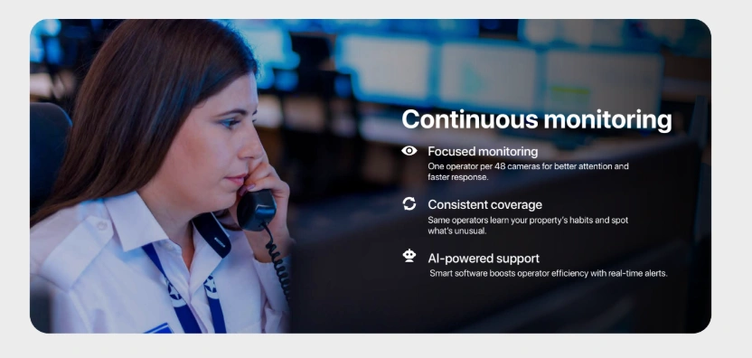 Surveillance operator monitoring footage on multiple screens.